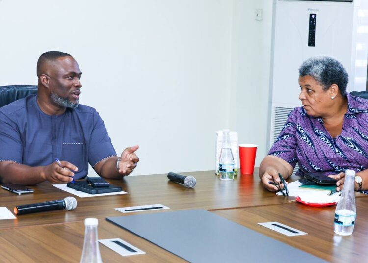 Minister for Works and Housing, Kenneth Gilbert Adjei, together with Deputy Minister Gizella Tetteh-Agbotui, at a high-level meeting with heads of agencies and engineering entities