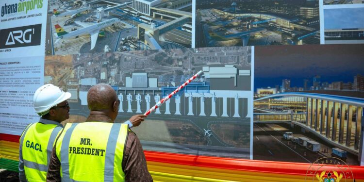 Ghana Strengthens West Africa Aviation Hub Status With Major Expansion 1 President John Dramani Mahama inspecting artistic view of the rehabilitation of the Accra International Airport
