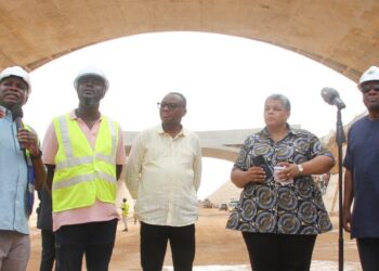 President John Dramani Mahama speaking during his inspection of the Kasoa-Winneba Dualization road projects