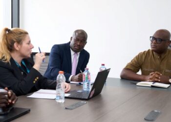 Mr. Simon Madjie, GIPC CEO, with Maja Gavrilovic of the International Monetary Fund, and Senior Officials from the Bank of Ghana