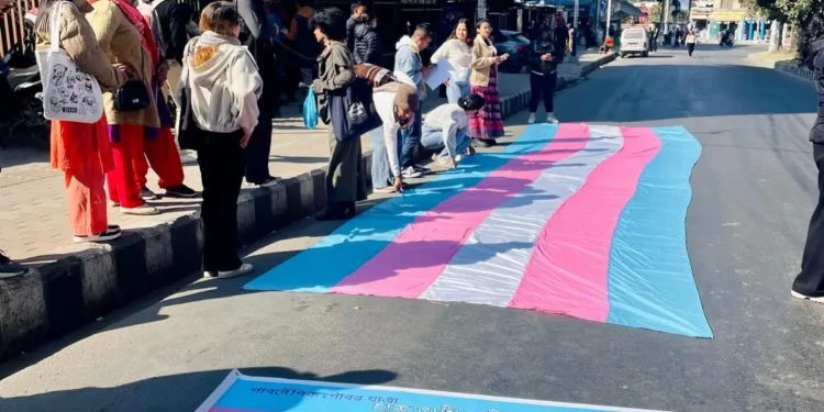 Participants prepare for the trans rights march in Kathmandu