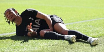 Xavi Simons goes down injured at the Molineaux. Wolves vs Spurs in the Premier League