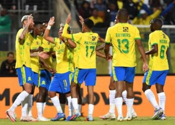 Mamelodi Sundowns players celebrating a goal