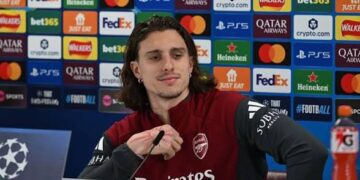 Calafiori in a UCL pre-match presser