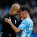 Guardiola hugs Bernardo Silva