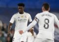 Aurelien Tchouaméni and Federico Valverde (Number 8) both in action for Real Madrid at the Santiago Bernabeu