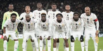 Black Stars team take a pre-match photo in Stuttgart