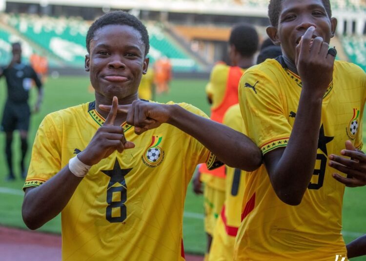 Eric Gyamfi hit his trademark celebration after scoring a stunner against Algeria