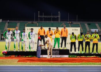 Ivory Coast, Nigeria and Ghana make the podium for the men's 4×100m relay at the CAA African Senior Athletics Championship in Accra
