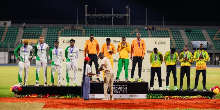 Ivory Coast, Nigeria and Ghana make the podium for the men's 4×100m relay at the CAA African Senior Athletics Championship in Accra