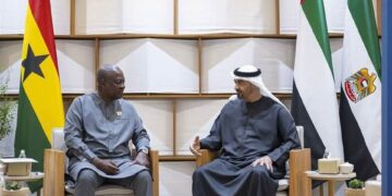 President John Dramani Mahama with His Highness Sheikh Mohamed bin Zayed Al Nahyan