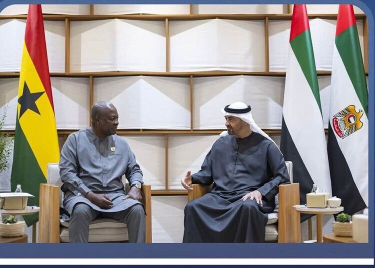 President John Dramani Mahama with His Highness Sheikh Mohamed bin Zayed Al Nahyan