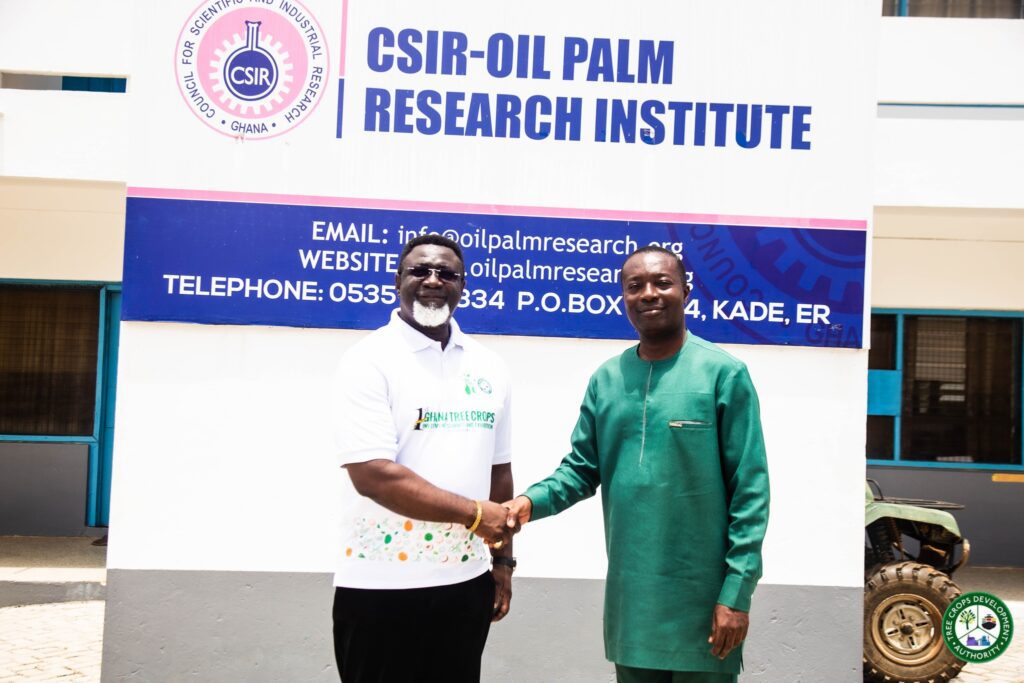 Dr. Andy Osei Okrah TCDA CEO with Dr. Isaac Danso CSIR OPRI Director