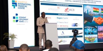 Dr. George Asafo-Agyei, GIPC’s Director of Monitoring and Evaluation, at the Business Forum in Accra