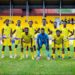 Medeama SC players pose for a pre-match team photo at the TnA Stadium in Tarkwa