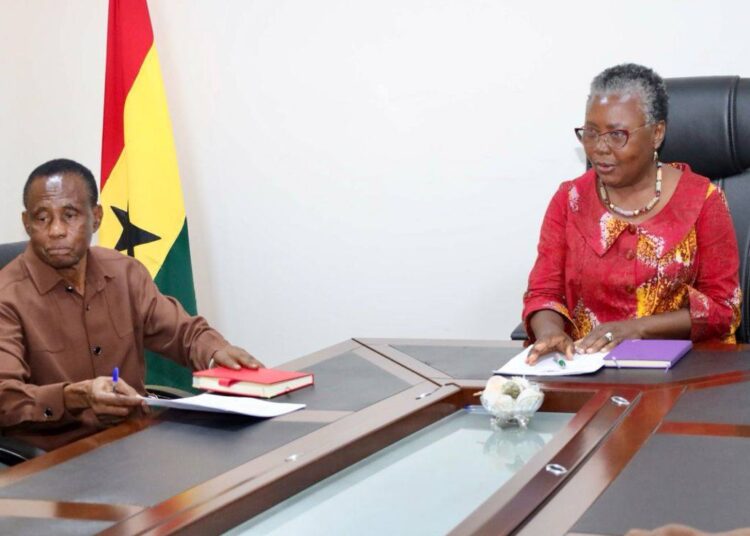 Hon. Emelia Arthur, Minister for Fisheries and Aquaculture Development, with Mr. Lawrence Kannae, Chairman of the Civil Service Council