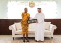 Hon. Emelia Arthur, Minister for Fisheries and Aquaculture, with H.E. Dr. Abdulla Al Mandoos, UAE Ambassador to Ghana