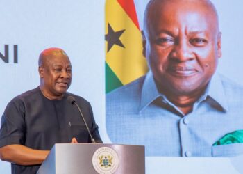 President John Dramani Mahama speaking at the launch of Ghana's E-Visa System