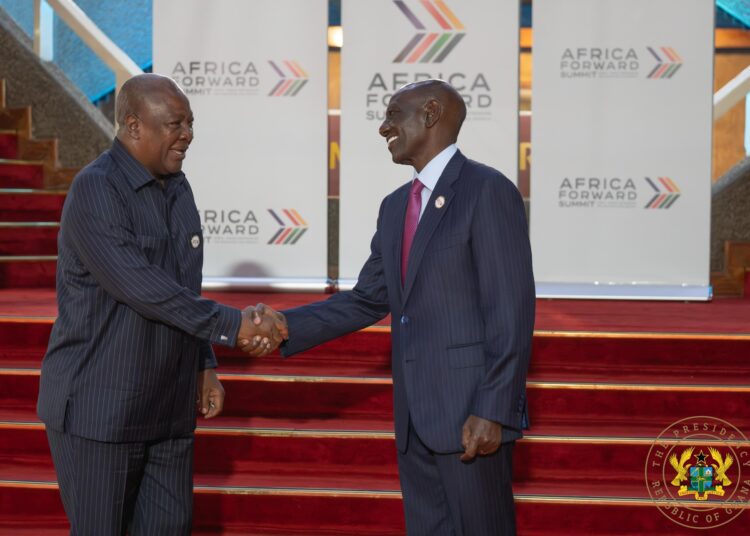 President John Dramani Mahama with President William Ruto after Africa Forward Summit
