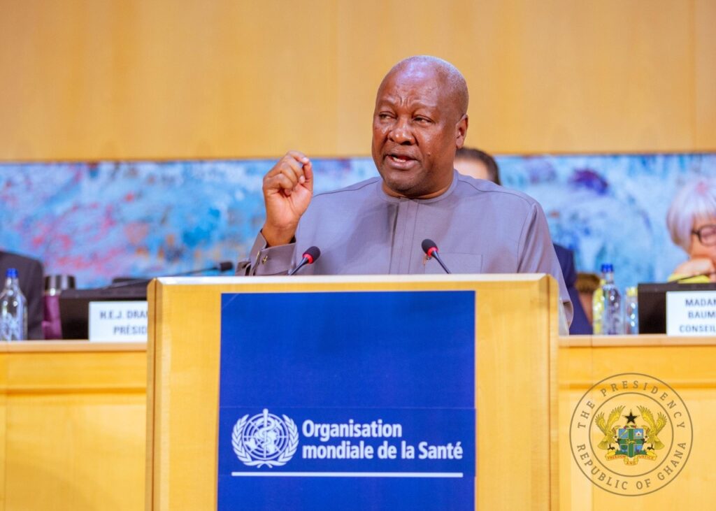 President John Dramani Mahama speaking at the 79th World Health Assembly in Geneva, Switzerland
