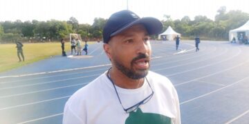 Hasham Aly at the warm up track at the University of Ghana Stadium annex
