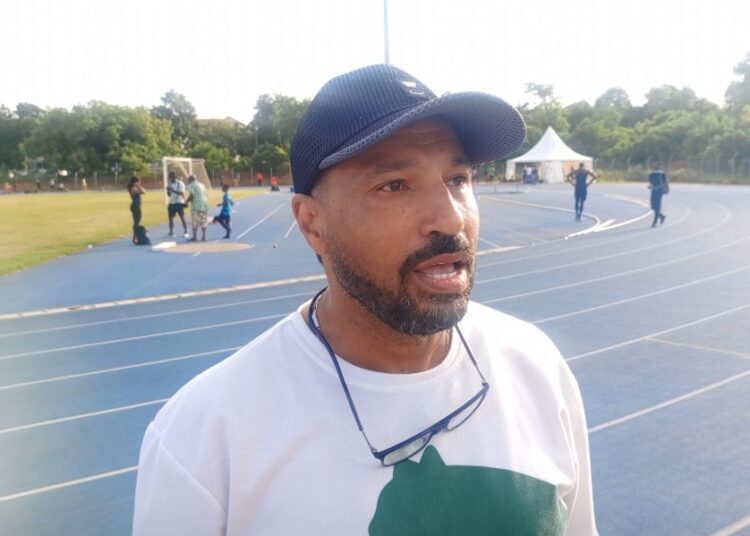 Egypt's High Jump Coach Cries Over Food and Water Shortages at SAC 1 Hasham Aly at the warm up track at the University of Ghana Stadium annex