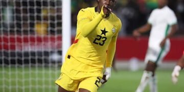 Brandon Thomas-Asante celebrates after scoring for Ghana