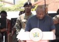 President John Dramani Mahama delivering a speech at the 2026 May Day celebration.