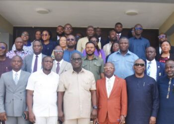 Director-General of the GSA, Prof. George Agyei, with Hon. Alexander Roosevelt Hottordze, Chairman of the Parliamentary Select Committee on Trade, Industry and Tourism, and Team