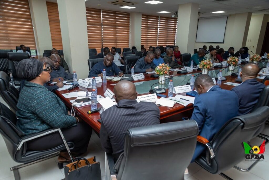 GFZA Seeks Statutory Updates to Maximize Continental Trade Benefits 3 Dr. Mary Awusi GFZA CEO with Hon. Alexander Roosevelt Hottordze Chairman of the Parliamentary Select Committee on Trade Industry and Tourism and Team 2