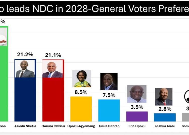 Ato Forson Leads NDC Race with 32.5% Among Voters - Poll 1 Global InfoAnalytics Chart