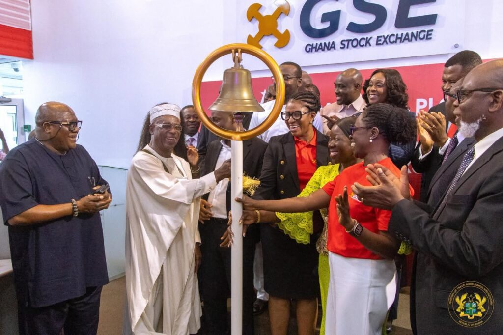 Hon. Elizabeth Ofosu Adjare Minister for Trade Agribusiness and Industry and Stakeholders at the Kasapreko PLC Stock Exchange Ceremony