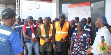 Hon. Elizabeth Ofosu-Adjare, Minister for Trade, Agribusiness and Industry, with ECOWAS Delegation on Kasapreko PLC Tour