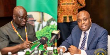 Hon. Thomas Nyarko Ampem, Deputy Minister for Finance, with Hon. Eric Opoku, Minister for Food and Agriculture, at the Launch of the AGRICONNECT Compact
