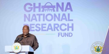 President John Dramani Mahama speaking at the launch of the Ghana National Research Fund