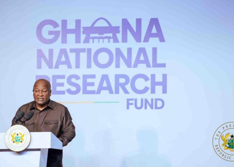 President John Dramani Mahama speaking at the launch of the Ghana National Research Fund