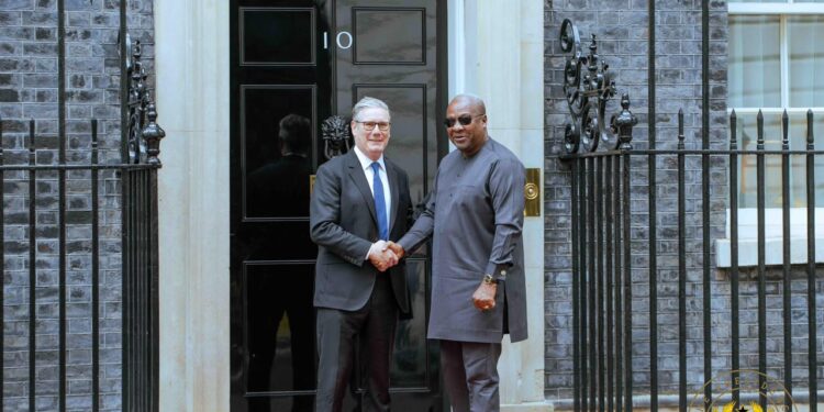 Ghana's President John Dramani Mahama and UK Prime Minister Keir Starmer at the Downing Street