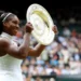 Serena Williams displays her Wimbledon trophy