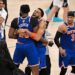 New York Knicks players burst into jubilation after securing the NBA title