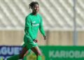 Ghanaian midfielder Enock Morrisson reels away in celebration after scoring for Gor Mahia in the Kenya Premier League