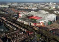 Manchester United Secure Key Land Deal for New 100,000-Seat Stadium 4 Aerial view of Manchester United's current home ground, Old Trafford