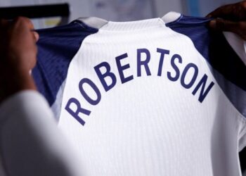 Robertson's name printed at the back of Tottenham Hotspur's home shirt