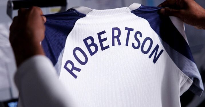 Robertson's name printed at the back of Tottenham Hotspur's home shirt
