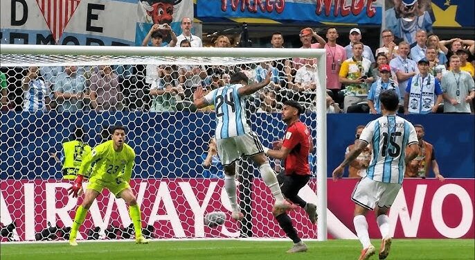 Argentina Mount Spirited Late Fightback to Eliminate Egypt 1 Enzo Fernandez heads in the winner for Argentina against Egypt