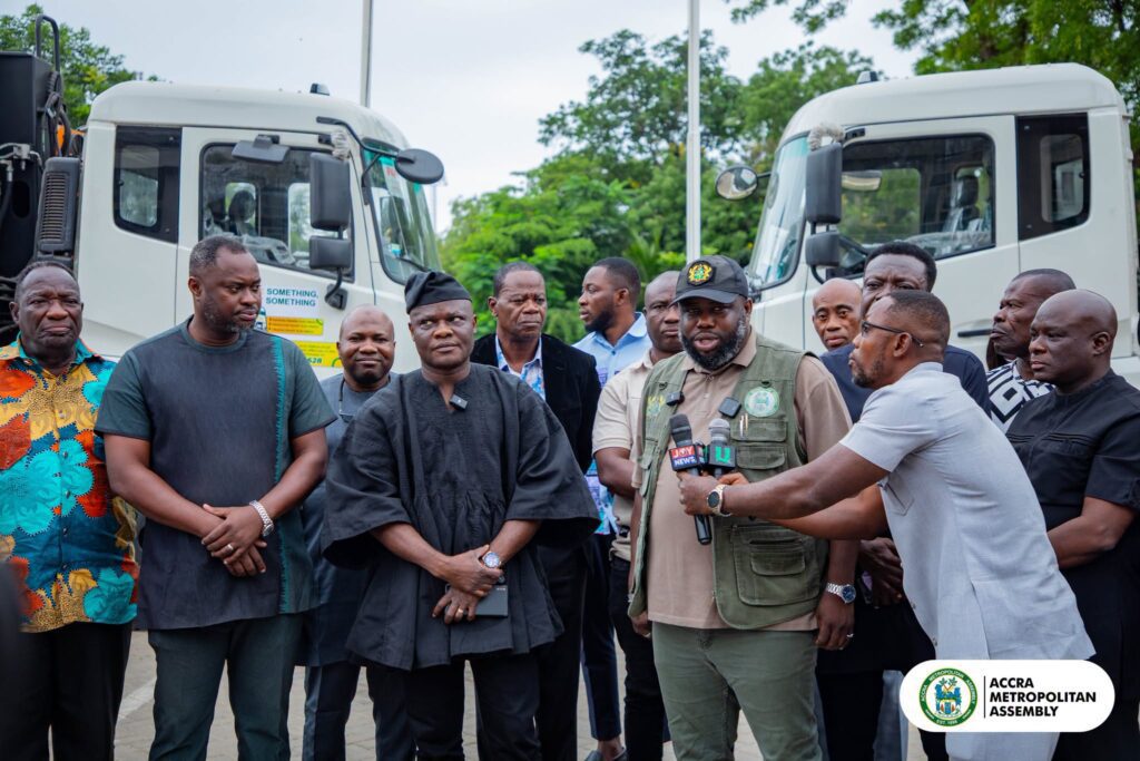 AMA Commissions Two New Refuse Compactor Trucks for Accra 2 Chief Executive of the Accra Metropolitan Assembly, Hon. Michael Kpakpo Allotey, speaking during the commissioning of refuse compactor trucks by the Accra Metropolitan Assembly