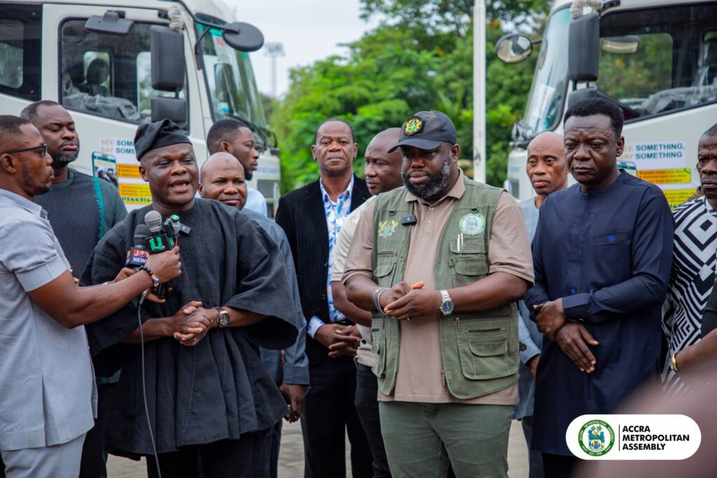AMA Commissions Two New Refuse Compactor Trucks for Accra 4 Local Government Minister Hon. Ahmed Ibrahim speaking during the commissioning of refuse compactor trucks by the Accra Metropolitan Assembly
