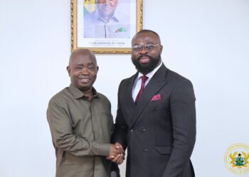 Deputy Trade Minister Hon. Sampson Ahi receives a delegation from ASSETS, led by Team Lead Mr. Peter Adetor, during a courtesy call at the Ministry of Trade, Agribusiness and Industry