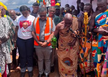 DCE Samuel Owusu Brako breaks ground for the construction of the new market facility, marking the start of a project expected to transform commerce across the Achiase Distric