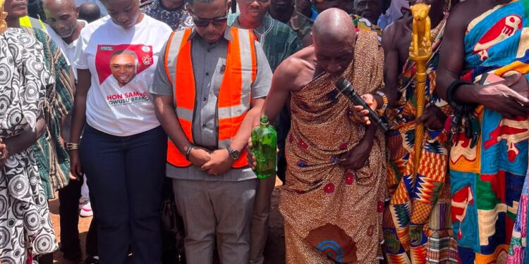 DCE Samuel Owusu Brako breaks ground for the construction of the new market facility, marking the start of a project expected to transform commerce across the Achiase Distric