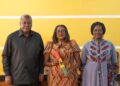 Dr Pamela Graham flanked by President Mahama and Vice President Jane Naana Opoku-Agyemang